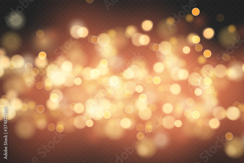 The dust sparks and golden stars shine with special light. Vector sparkles on a transparent background. Christmas light effect. Sparkling magical dust particles.