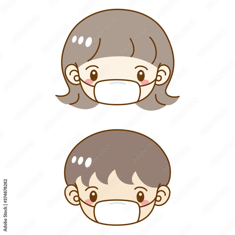 マスクをする男女のキャラクター イラストセット マスクをする男女のキャラクター イラストセット