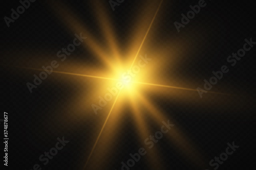 Glow isolated white transparent light effect set, lens flare, explosion, glitter, line, sun flash, spark and stars.