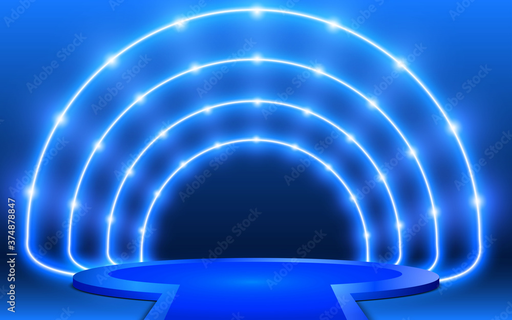 Fototapeta premium blue stage and blue neon light in a studio room