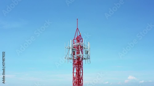 Footage 4k B-roll Aerial drone view of tower antennas Telecommunication cell phone, radio transmitters of cellular 5g 4g mobile and smartphones