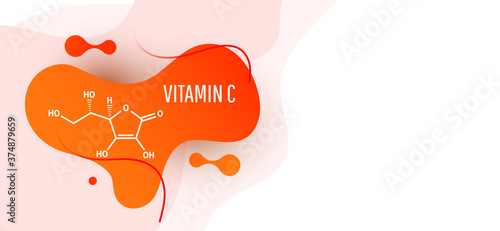 chemical formulas and of ascorbic acid vitamin C isolated on white background, vector illustration