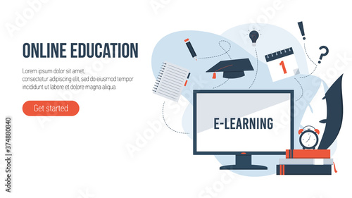 Online education concept. Flat isometric illustration.