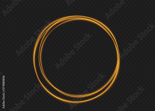 Abstract luxury gold ring on a transparent background. Vector light circles spotlight light effect. Golden color round frame