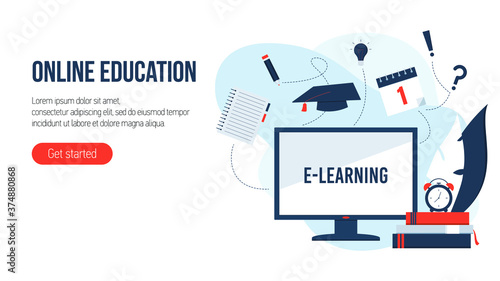 Online education concept. Flat isometric vector illustration.