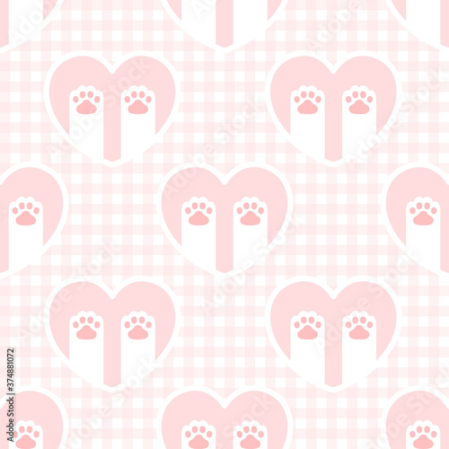 Cat paw footprint and heart seamless pattern background