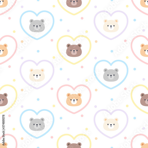 Wallpaper Mural Cute bear and heart seamless pattern background Torontodigital.ca