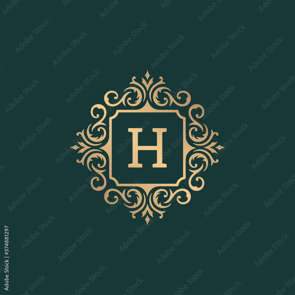 Luxury vintage ornament logo monogram crest template design vector illustration