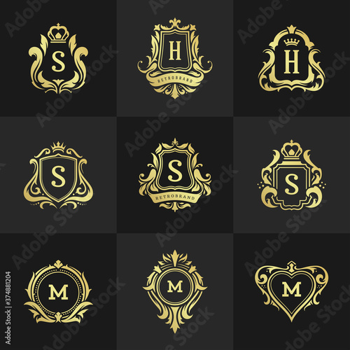 Luxury ornaments logos and monograms crest design templates set vector illustration