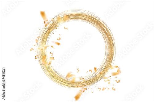 Abstract luxury gold ring on a transparent background. Vector light circles spotlight light effect. Golden color round frame