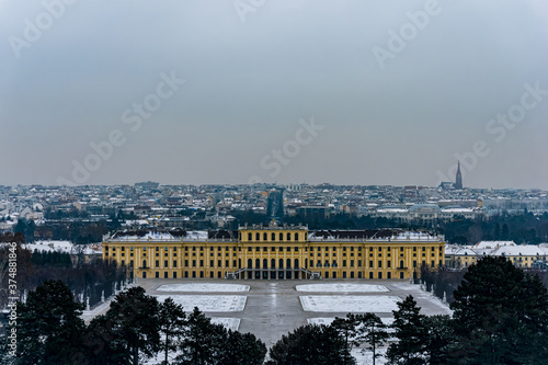 Beautiful view of famous Schonbrunn Palace with Great Parterre garden in Vienna, Austria photo