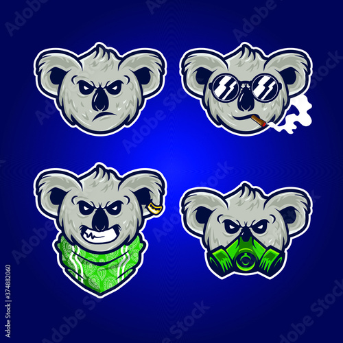 Photography Koala head illustration. Koala mascot vector. Koala icon sticker