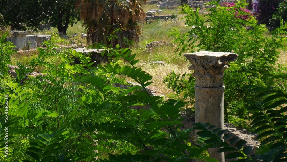 Ruins and a Column with Greenery, Island of Kos Ruins and a Column with Greenery, Island of Kos