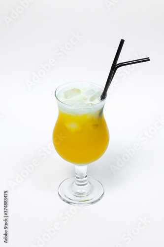 alcohol cocktail with straw isolated on white background