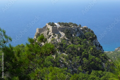 Ruins on a Hill by the Ocean, Rhodes Island, Greece