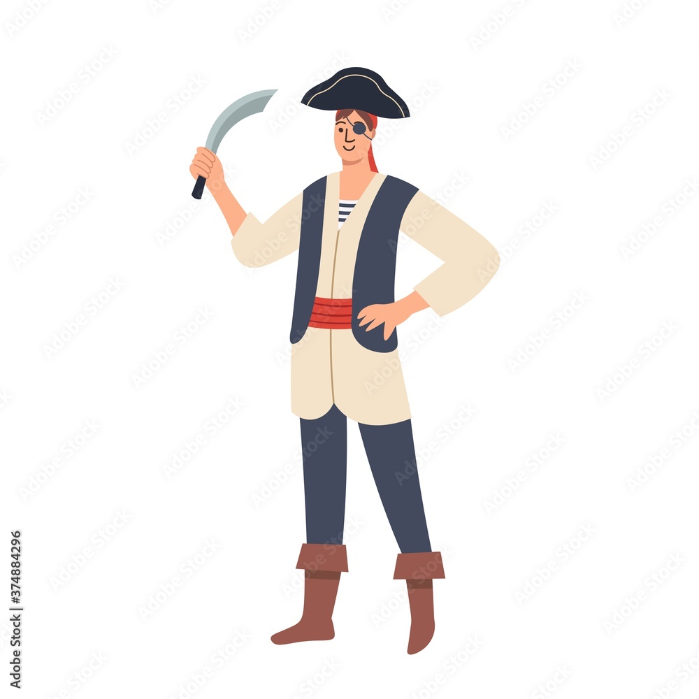 Halloween cartoon character pirate. Vector illustration.