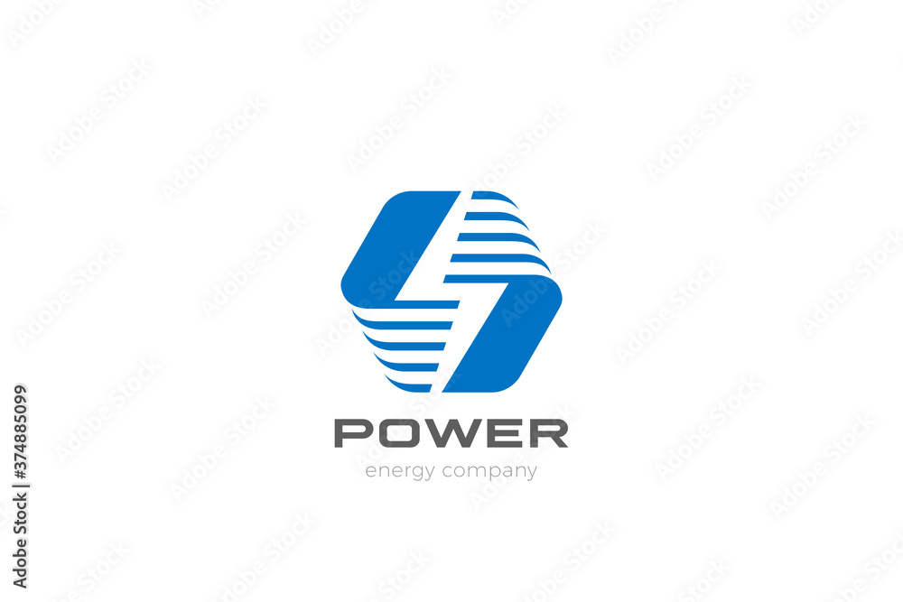Flash Bolt Energy Logo Power design vector template Negative space style. Hexagon Thunderbolt icon.
