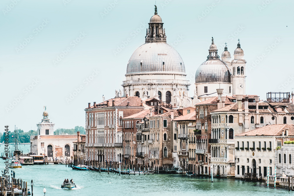 View of the Grand Canal and Basilica di Santa Maria della Salute. Beautiful Venice 