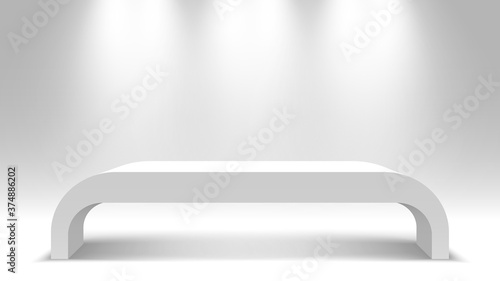 White blank stand. Podium. Table. Pedestal. Vector illustration.