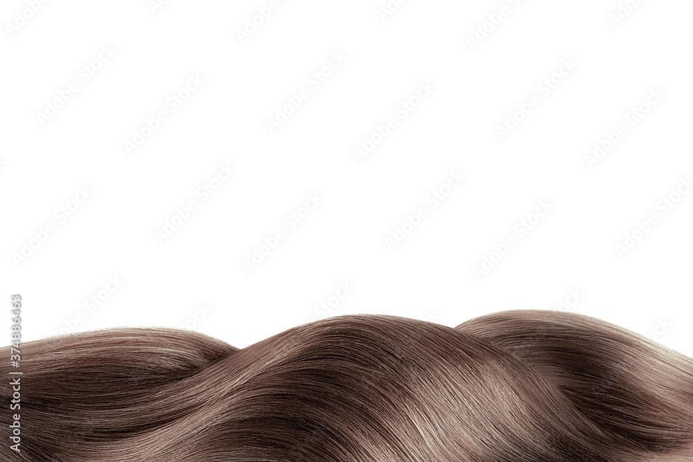 Brown shiny hair isolated on white. Background with copy space Brown shiny hair isolated on white. Background with copy space