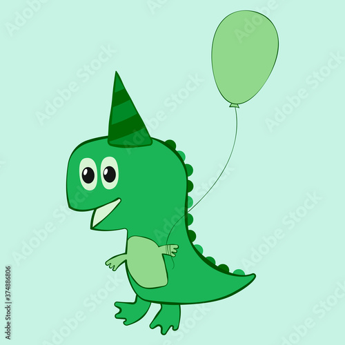 Green dino kid. Birthday holiday isolated character.