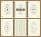 Vintage ornament greeting cards set vector templates. Flourishes ornamental frames and pattern background