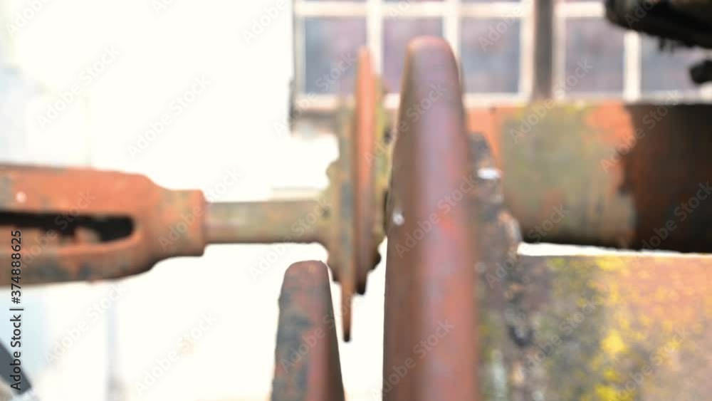 Old wagons in railway museum. Rusted coupling buffers. handheld rack focus Old wagons in railway museum. Rusted coupling buffers. handheld rack focus