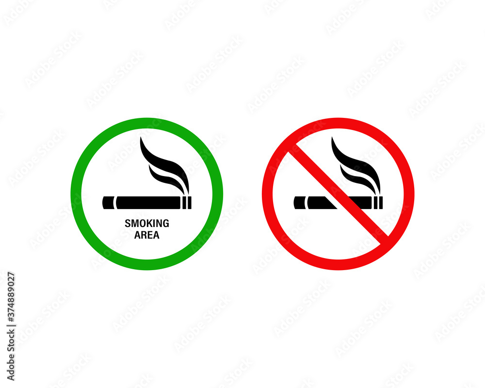 No smoking and smoking area. Cigarette smokers zone, smoking permitted. Vector on isolated white background. EPS 10. No smoking and smoking area. Cigarette smokers zone, smoking permitted. Vector on isolated white background. EPS 10.