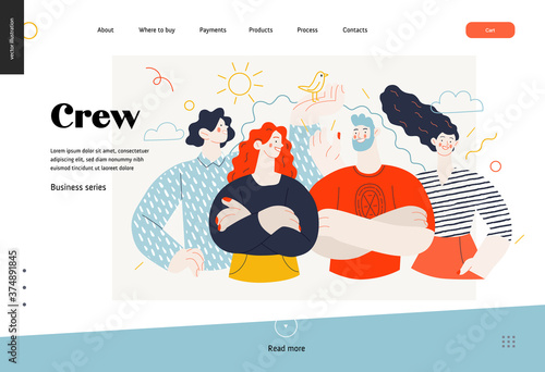 Business topics - crew, our team - web template, header. Flat style modern outlined vector concept illustration. Group of people, creaw, standing together. Business metaphor.