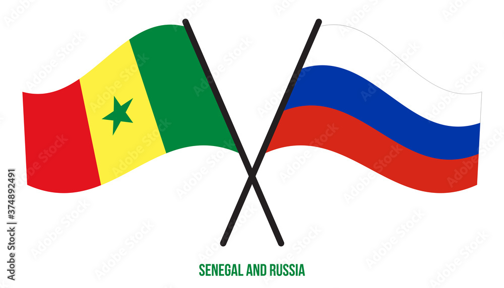 Senegal and Russia Flags Crossed And Waving Flat Style. Official Proportion. Correct Colors. Senegal and Russia Flags Crossed And Waving Flat Style. Official Proportion. Correct Colors.