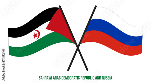 Sahrawi and Russia Flags Crossed And Waving Flat Style. Official Proportion. Correct Colors.
