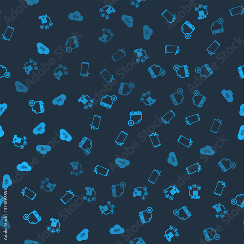 Set Car sharing, Flight mode the mobile, Financial calendar and Music streaming service on seamless pattern. Vector.