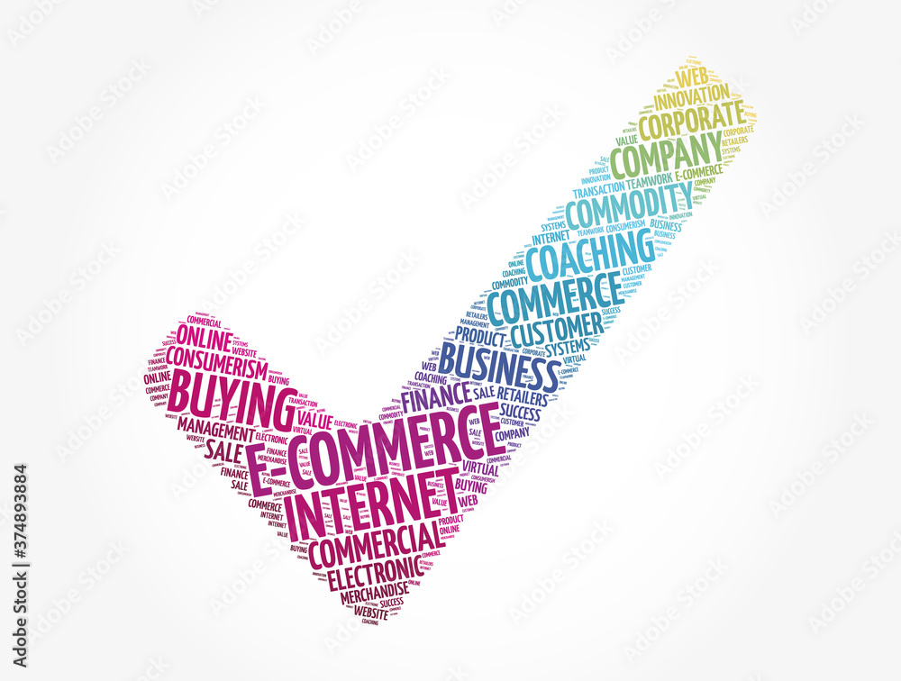 E-COMMERCE check mark word cloud collage, business concept background E-COMMERCE check mark word cloud collage, business concept background