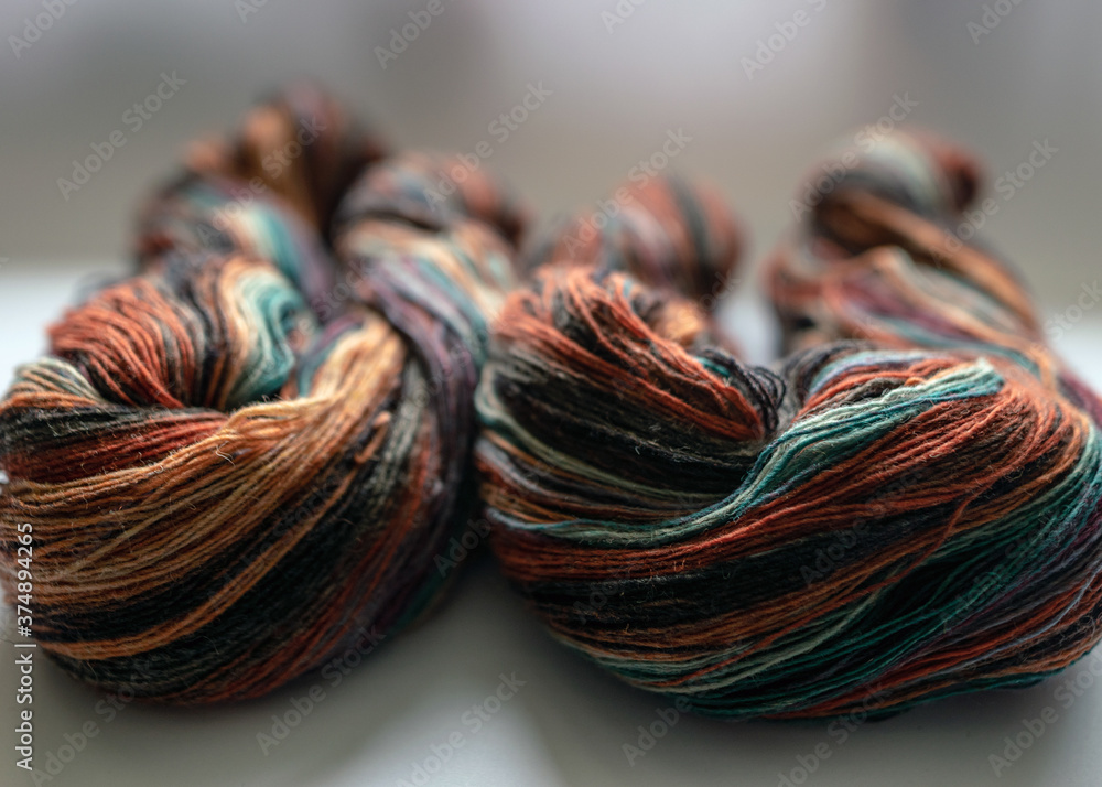 beautiful colored yarn threads, close-up view