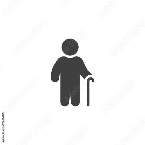 Man with stick vector icon. filled flat sign for mobile concept and web design. Old person with walking stick glyph icon. Symbol, logo illustration. Vector graphics