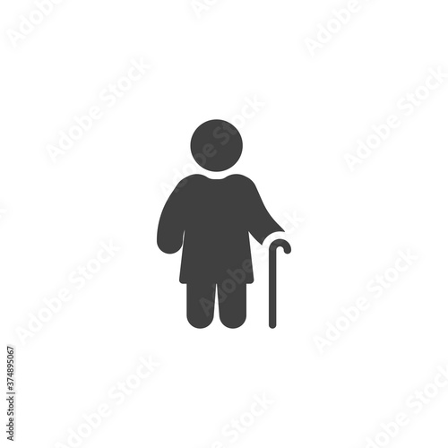 Old person with walking stick vector icon. filled flat sign for mobile concept and web design. Woman with stick glyph icon. Symbol, logo illustration. Vector graphics