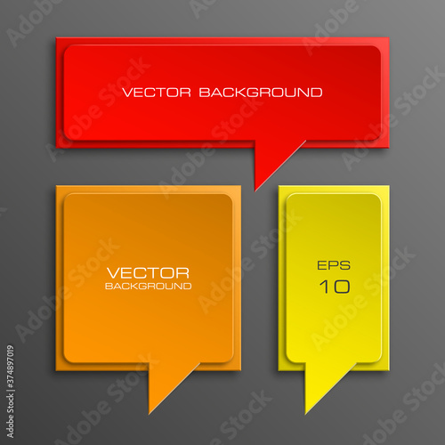 Colloquial cloud on a rectangular background. Square banner. Three speech bubbles. Volumetric die for labels. Abstract vector banner. Design shape. Rectangle form. Volume lettering dies.