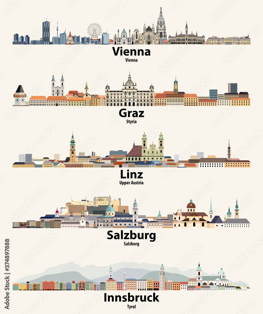 Obraz premium Austria cities skylines vector illustrations set