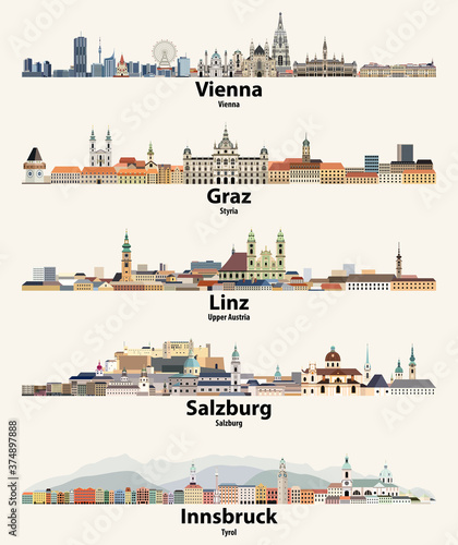 Austria cities skylines vector illustrations set