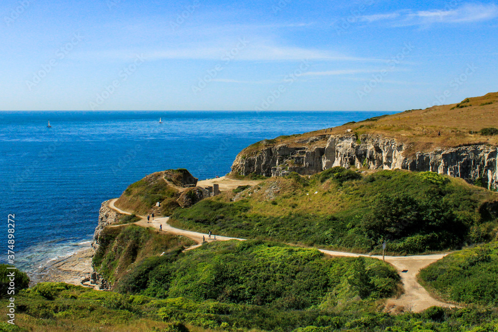 winspit quarry. old quarry overlooking the seacliffs