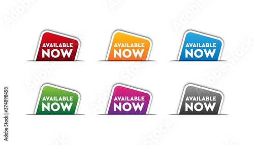 Available now sticker set banner design template.