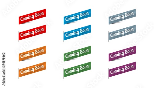 Coming soon sticker set banner design template.