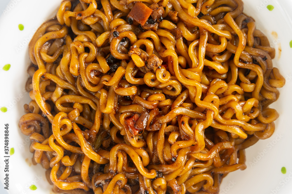 Korean instant jajangmyeon after cooking Korean instant jajangmyeon after cooking
