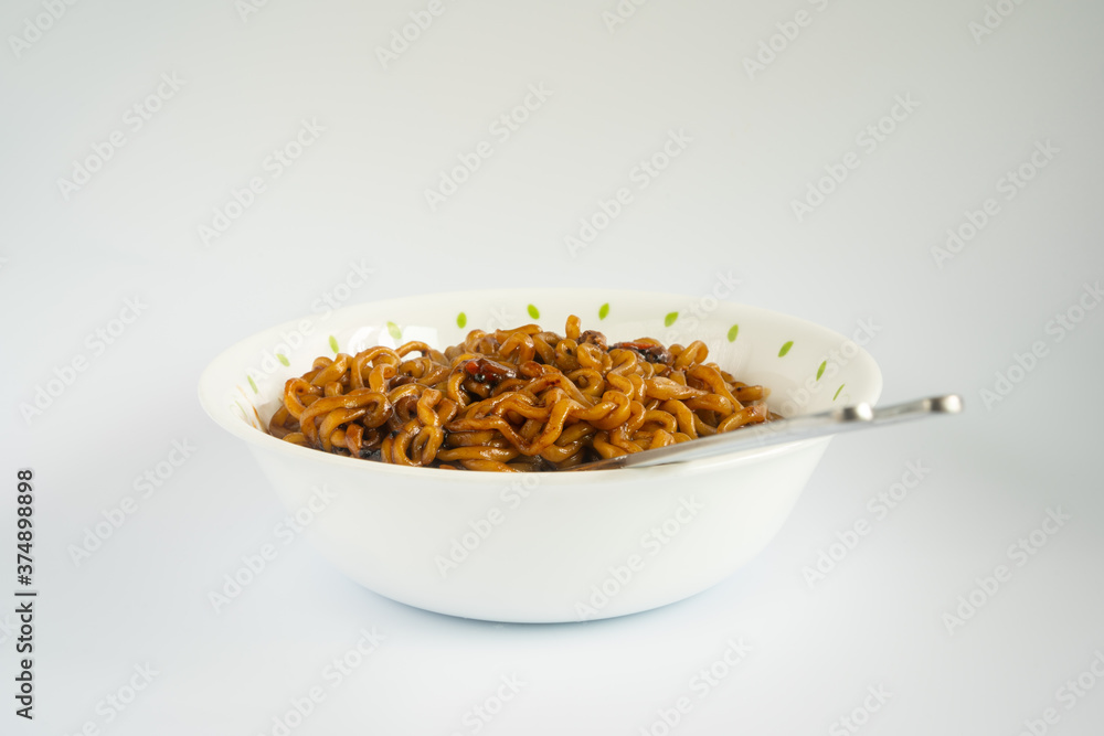 Korean instant jajangmyeon after cooking Korean instant jajangmyeon after cooking