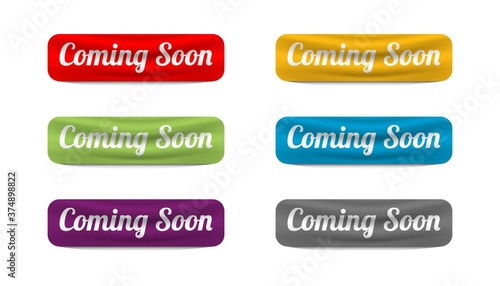 Coming soon sticker set banner design template.