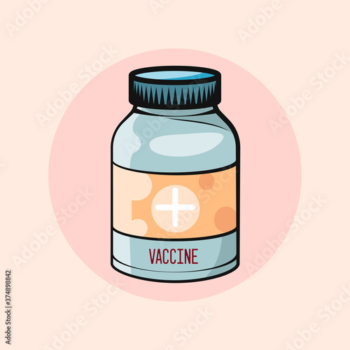 Vaccination concept. Vaccine. Ampoule, Syringe with vaccine. Vector illustration. Flat cartoon. 