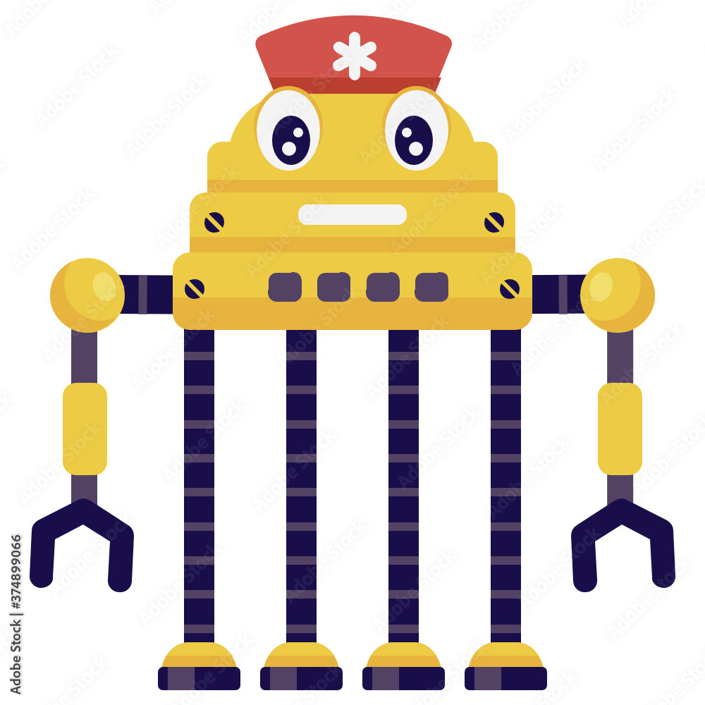 Nurse robot icon, robotic lab technician in flat style
Nurse robot icon, robotic lab technician in flat style