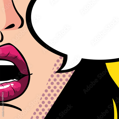 sexy woman lips with speech bubble, pop art style