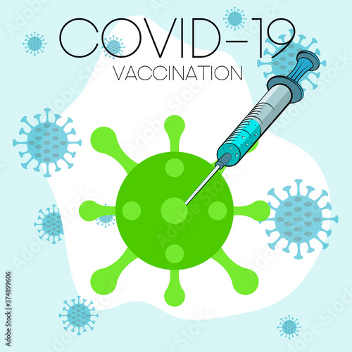 Coronavirus vaccination concept. Vaccine. Ampule, Syringe with vaccine. Vector illustration. Flat cartoon. Banner. 
