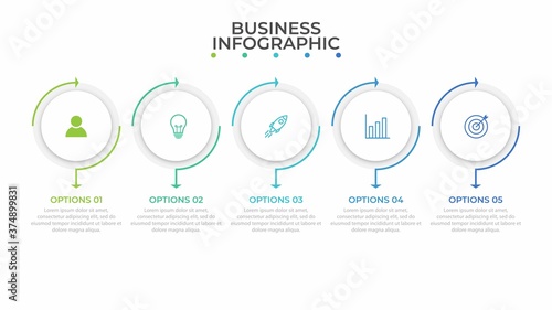 Business process infographic template. Thin line design with numbers 5 options or steps. Vector illustration graphic design